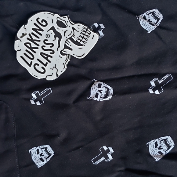 Lurking Class by Sketchy Tank Cry Print Black short sleeve button up shirt - Picture 4 of 5